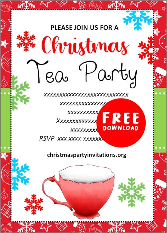 Free Printable Christmas Tea Party Invitations Templates 