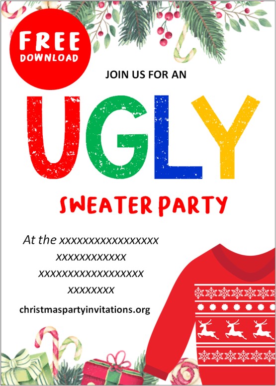 Free Printable Ugly Christmas Sweater Party Invitations Templates 2020