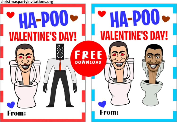 Skibidi Toilet Valentine Classroom Exchange Cards for Kids