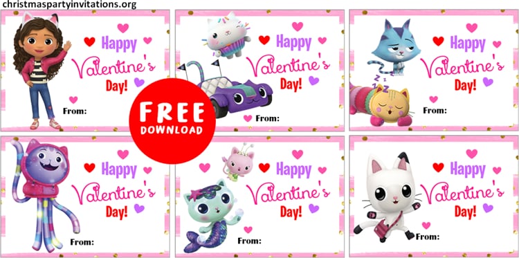 Gabbys Dollhouse printable valentine's day cards