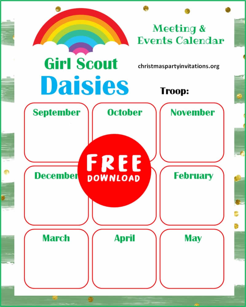 Daisy Girl Scout Yearly Calendar Troop free printable