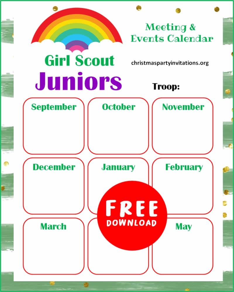 Junior Girl Scout Yearly Calendar Troop