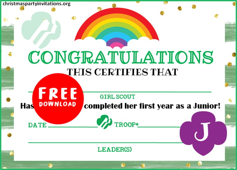 free Printable Girl Scouts First Year junior Certificate