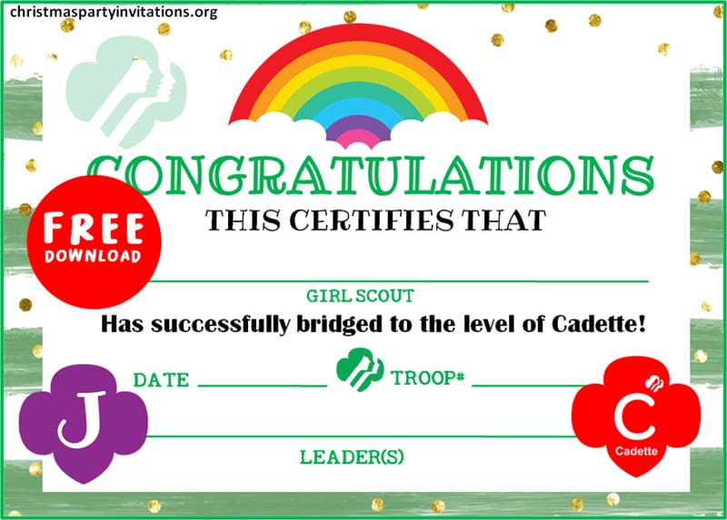 Printable Junior to Cadette Certificate