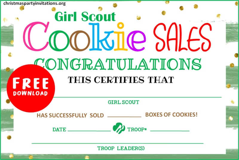 Printable Girl Scout Cookie Certificate